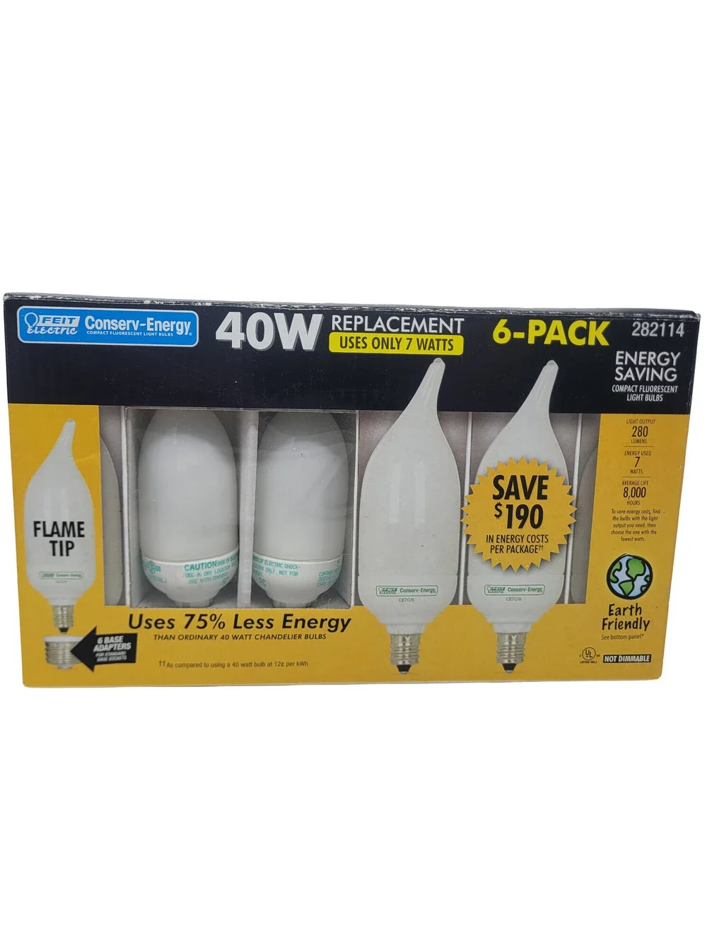 Feit Electric Flame Tip 28214  Replacement Smart Bulb Soft White 40 Watt  6 PACK